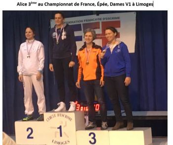 Alice 1ère me au  championnat de France épée Dames V1à Limoges